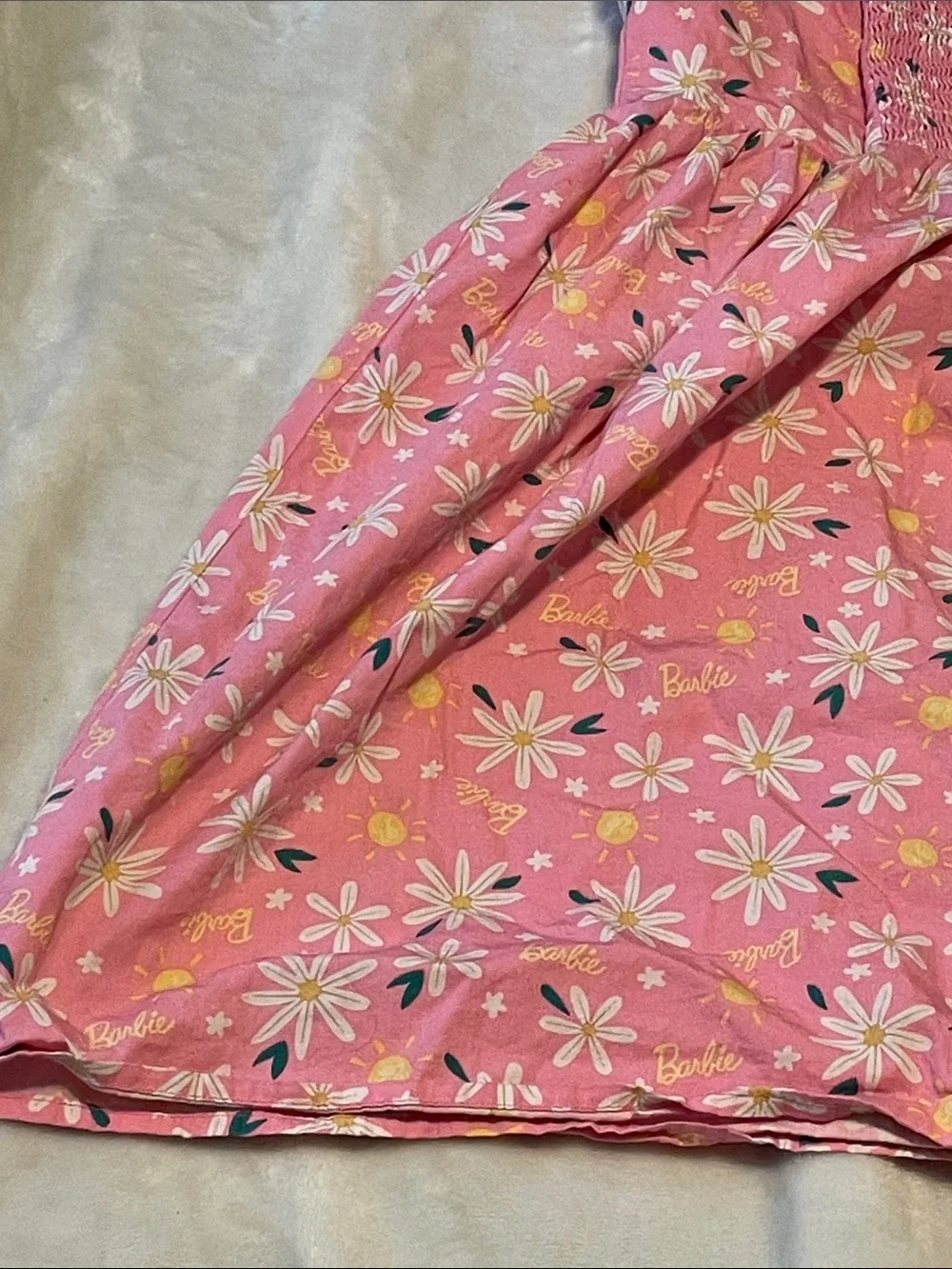 Barbie Pink Floral Puff-Sleeve Sundress *** has some spots as shown not visible